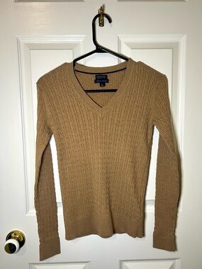 Tommy Hilfiger Beige Cable Knit V-Neck Sweater 100% Pima Cotton
